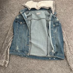 Jean jacket sweatshirt sleeves removeavle hood